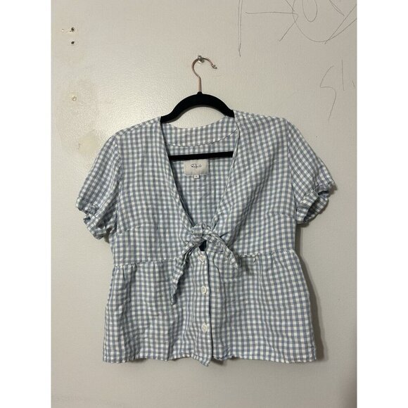 Rails Tess Plaid Top in Sky Gingham Tie Front Top Small Blue Small - Picture 3 of 6